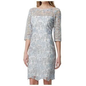 Tahari Women´s Wedding Event Floral Lace Sheath Blue Dress Size 4